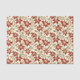 Papel De Seda Poinsettias verdes rojas Navidad vintage