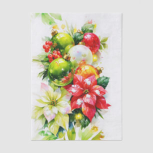 Papel De Seda Poinsettias y Adornos de Acuarela FP3R Decoupage