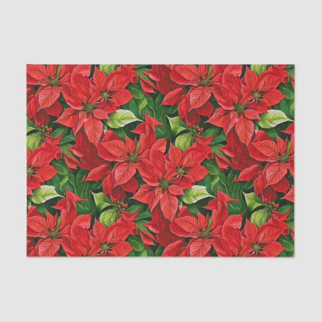 Papel De Seda Poinsettias y hojas holly (Anverso)