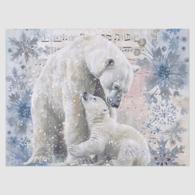 Papel De Seda Polar Bear and Cub Watercolor (Anverso)