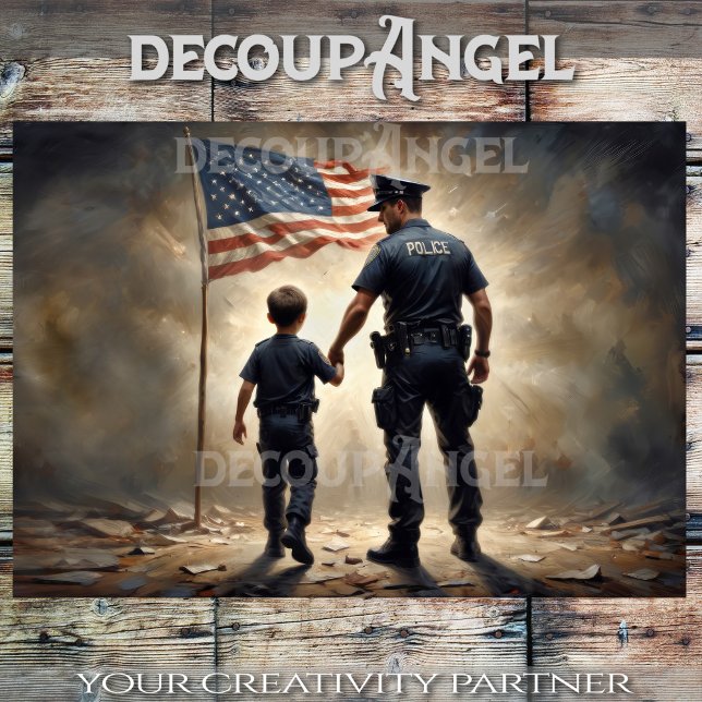 Papel De Seda Policía de EE.UU. con niños -Decoupage- (Subido por el creador)