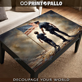 Papel De Seda Policía y un niño con la bandera de Estados Unidos