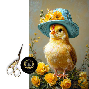 Papel De Seda Pollito con sombrero floral azul Manualidades de p