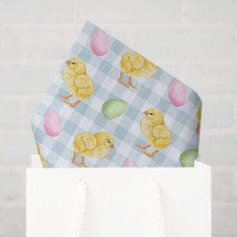 Papel De Seda Pollito y huevos en acuarela sobre patrón de gingh
