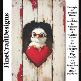 Papel De Seda Pollo Blanco, Gafas Rojas y Corazón Rojo BY4 Decou