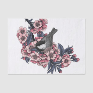 Papel De Seda Pollo en una rama de cerezo floreciente