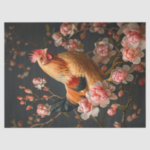 Papel De Seda Pollo Rodeado de Flores Rosas Decoupage
