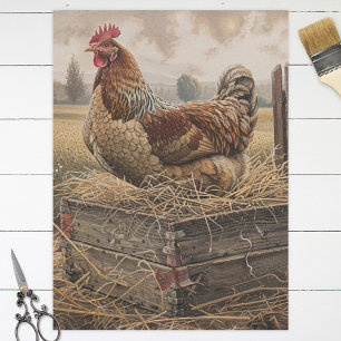Papel De Seda Pollo Rojo Rústico y Decoupage de Nido