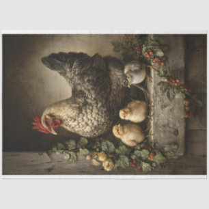 Papel De Seda Pollo Rústico Hen con pollitos Desnudos