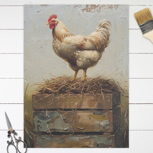 Papel De Seda Pollo Rústico y Nido Decoupage (Subido por el creador)