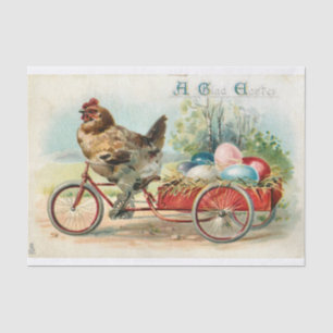 Papel De Seda Pollo vintage de Pascua en bicicleta