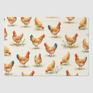Papel De Seda Pollos de corral y patrón botánico