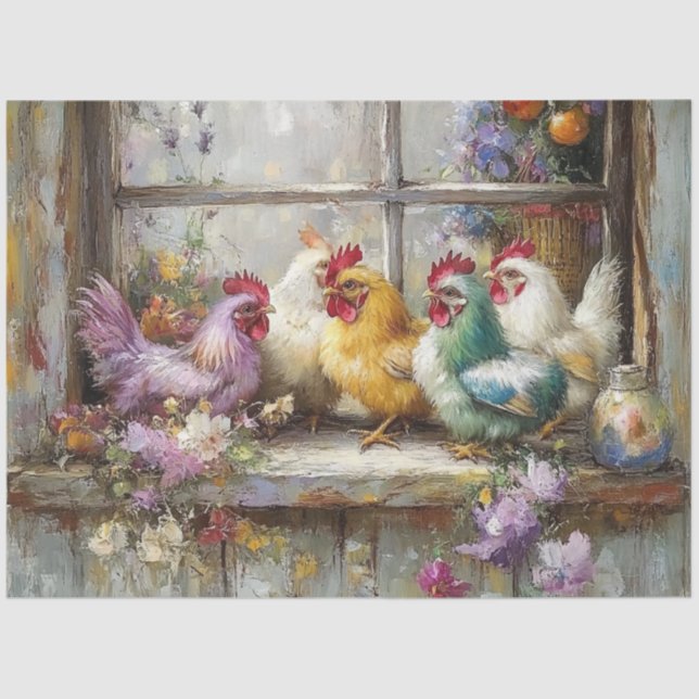 Papel De Seda Pollos de descomposición encaramados en Windowsill (Anverso)