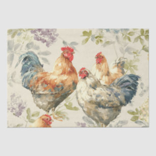 Papel De Seda Pollos de Granja y Patrón Botánico
