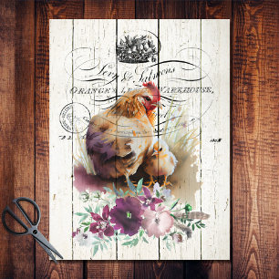 Papel De Seda Pollos Leghorn Florales de Granja