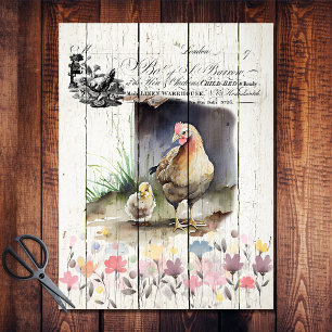 Papel De Seda Pollos Plymouth Rock Floral Campo Francés