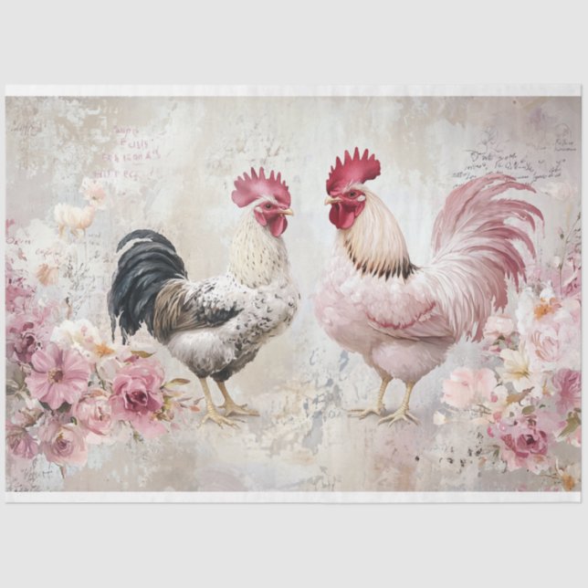 Papel De Seda Pollos Shabby Chic Pink Decoupage (Anverso)