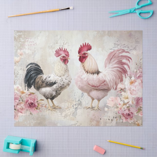 Papel De Seda Pollos Shabby Chic Rosa Decoupage (Artesanía)