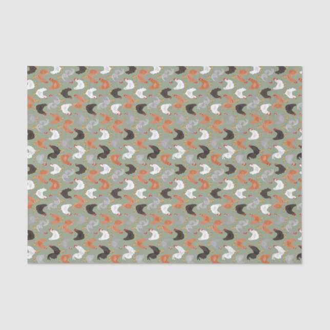 Papel De Seda Pollos y gallos del país en verde (Anverso)