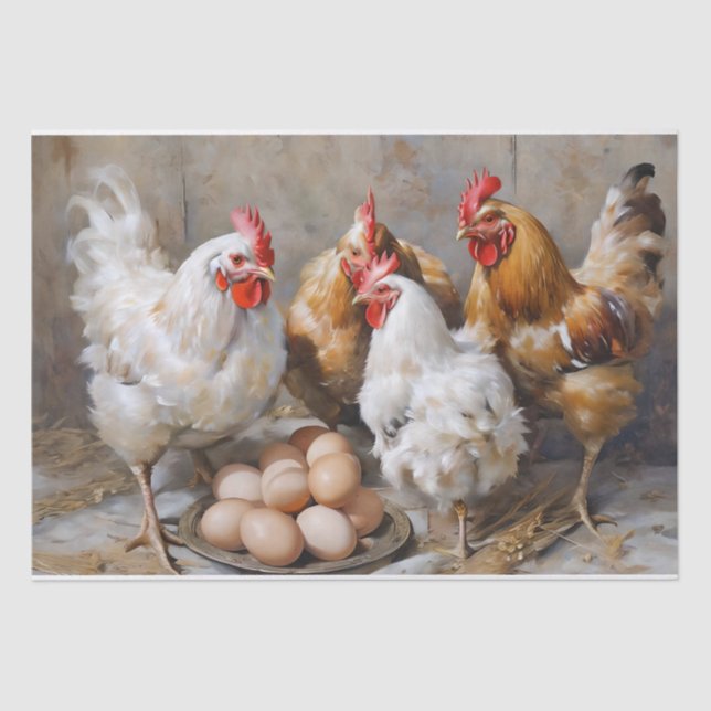 Papel De Seda Pollos y Huevos de Granja Decoupage (Anverso)