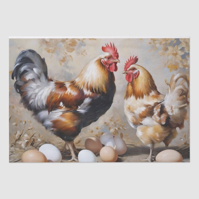 Papel De Seda Pollos y Huevos de Granja Decoupage (Anverso)