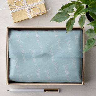 Papel De Seda Polvo Azul Suave y Clásico de Boda con Letra Blanc