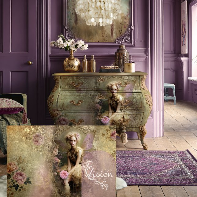 Papel De Seda Polvo de oro, hada de época, romanticismo y floral (Gold Dust, Old World Vintage Fairy Romantic Floral & Patina Decoupage Tissue Paper)