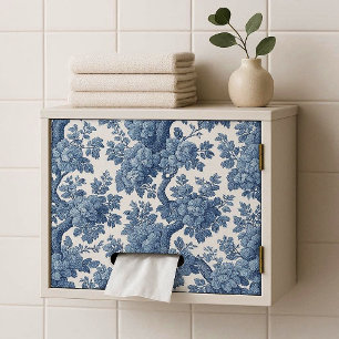 Papel De Seda Polvo Romántico Toile Francés Azul Floral Vintage
