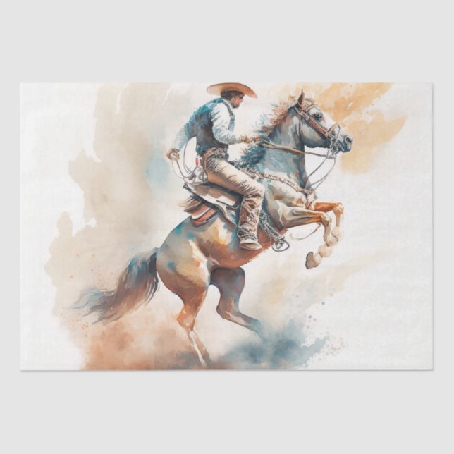 Papel De Seda Polvorienta acuarela occidental "Bucking Bronco" (Anverso)