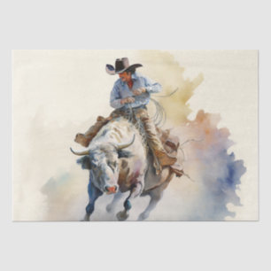 Papel De Seda Polvorienta acuarela occidental "Rodeo Bull Rider"