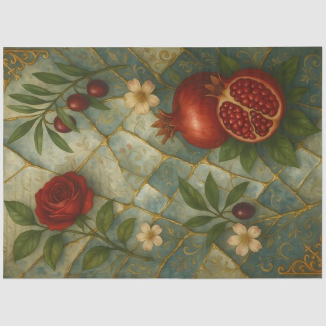 Papel De Seda Pomegranate Rose – Ornate Botanical Fantasy (Anverso)