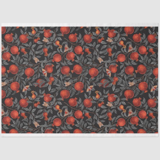 Papel De Seda Pomegranatos y motos de bella en rojo y gris (Anverso)