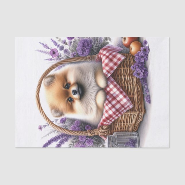 Papel De Seda Pomerania De Cachorro Púprico Acuarela Decoración  (Anverso)
