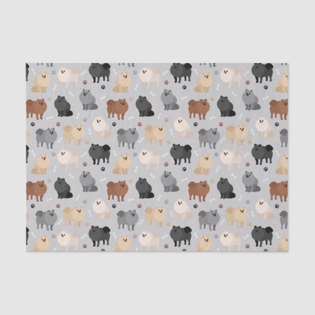 Papel De Seda Pomeranian Paw-prints and Dog Bones Tissue Paper (Anverso)