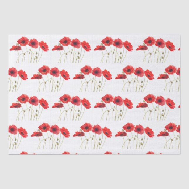 Papel De Seda Poppies acuarela flores rojas flores silvestres fl (Anverso)