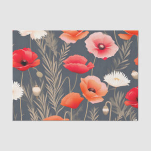 Papel De Seda Poppies florales oscuros y morenos