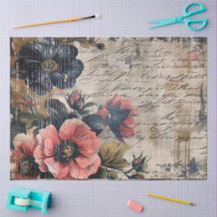 Papel De Seda Poppies Florales Rosa y Negro Malhumorado