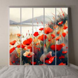 Papel De Seda Poppies rojos al lado de una oscuridad en el lago