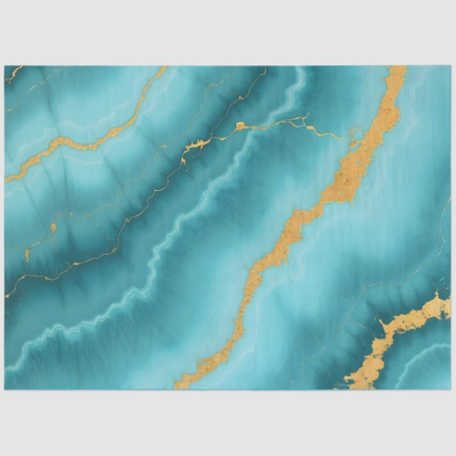 Papel De Seda Popular colección de mármol azul turquesa (Anverso)