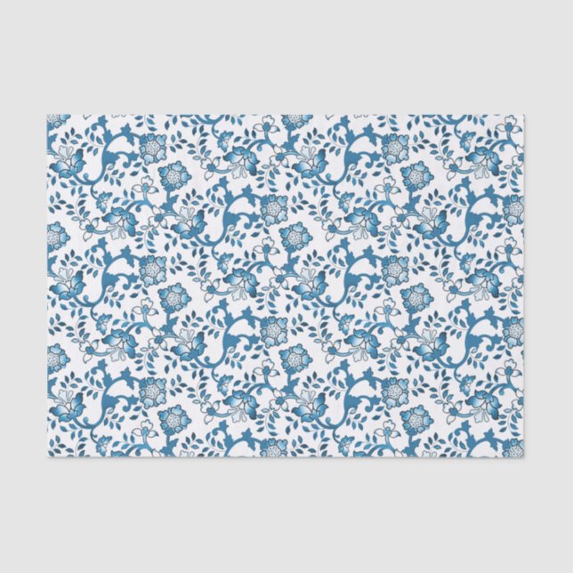 Papel De Seda Porcelana floral blanca y azul Personalizado China (Anverso)