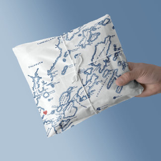 Papel De Seda Portland Maine Casco Bay Map Elegante Navy Blue