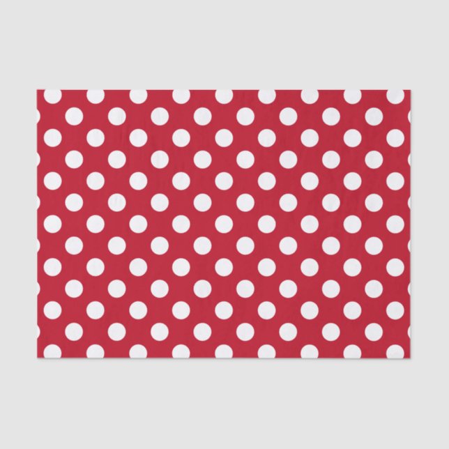 Papel De Seda Pos de polka blanca sobre rojo (Anverso)