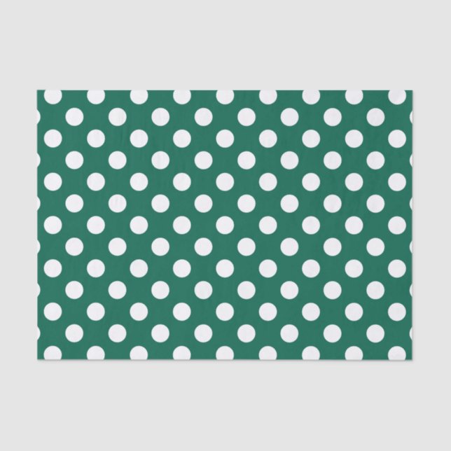 Papel De Seda Pos de polka blanco sobre verde sabio (Anverso)