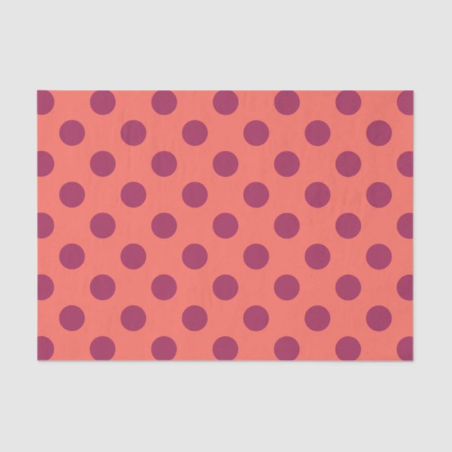 Papel De Seda Pos de polka de coral rojo y vivo (Anverso)