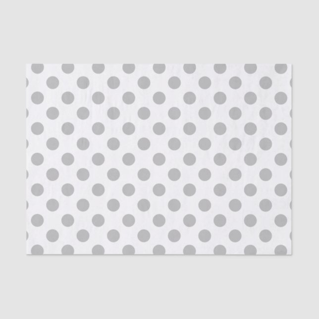 Papel De Seda Pos de polka gris sobre blanco (Anverso)