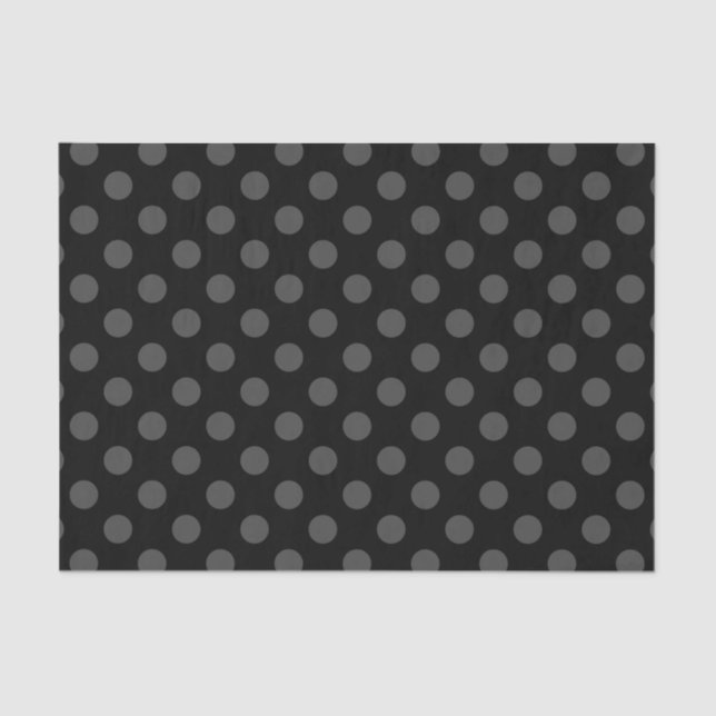 Papel De Seda Pos de polka gris sobre negro (Anverso)