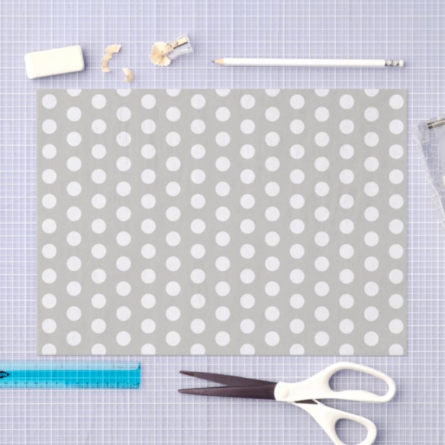 Papel De Seda Pos de polka gris y blanco (Artesanía)