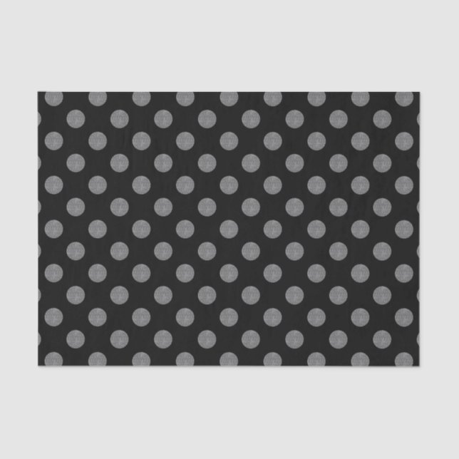Papel De Seda Pos de polka gris y negro (Anverso)