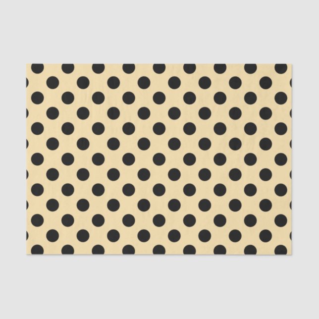 Papel De Seda Pos de polka negra en amarillo pálido (Anverso)
