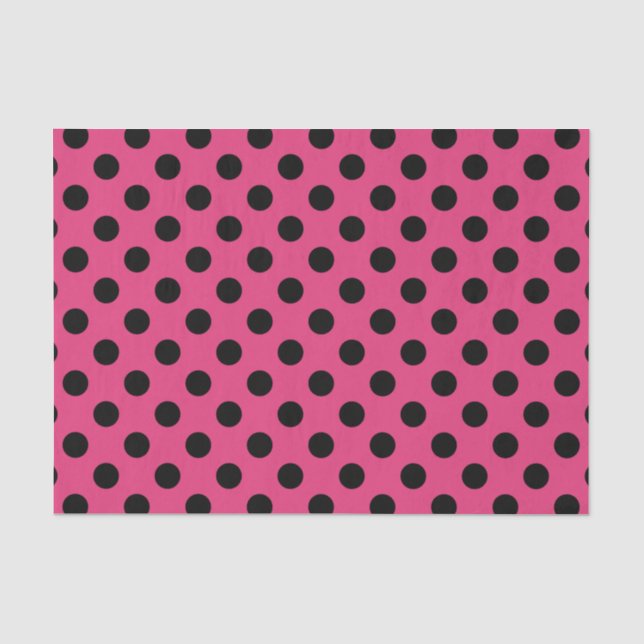 Papel De Seda Pos de polka negro en fucsia (Anverso)